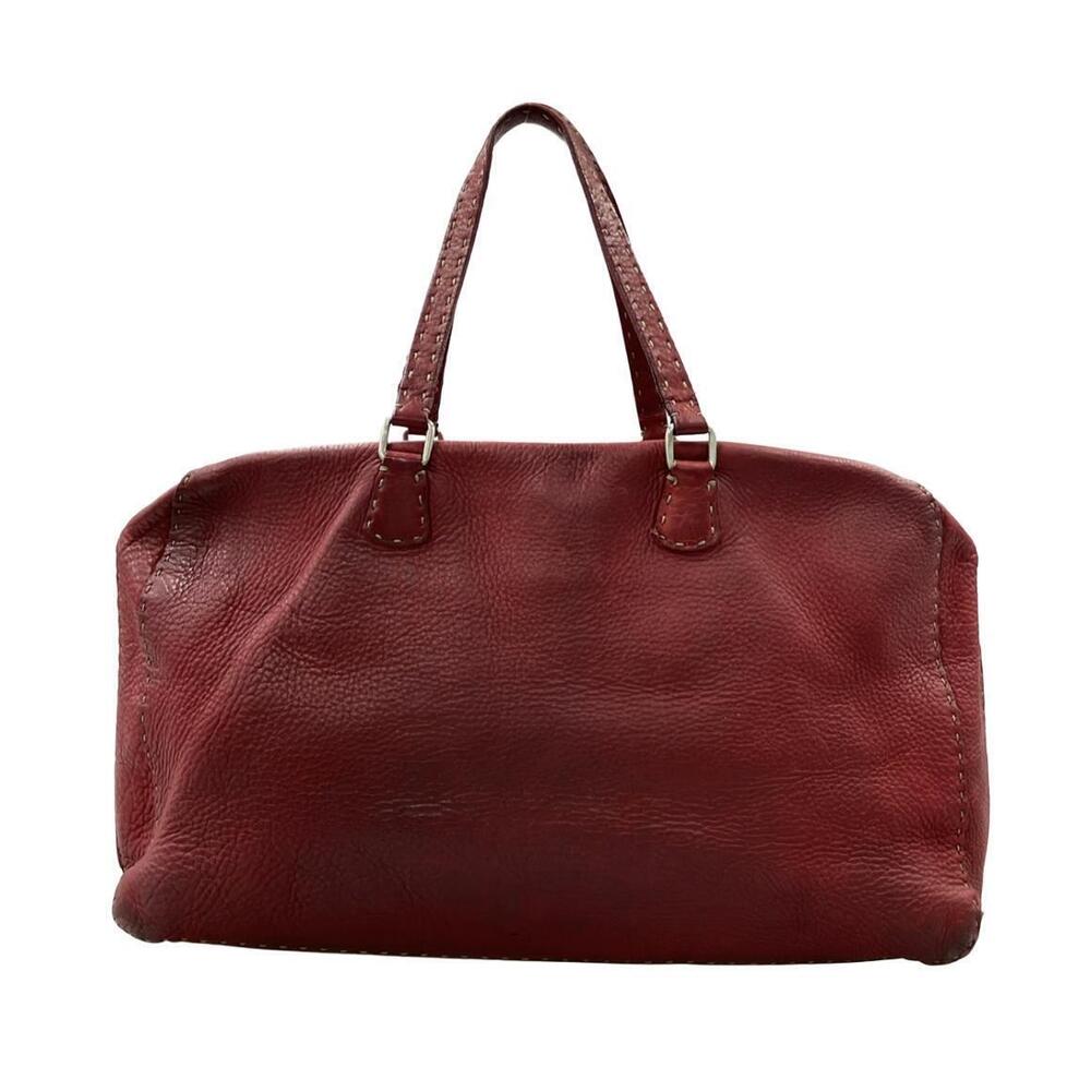 Fendi trim rolled whipstitch handbag handles Red Selleria